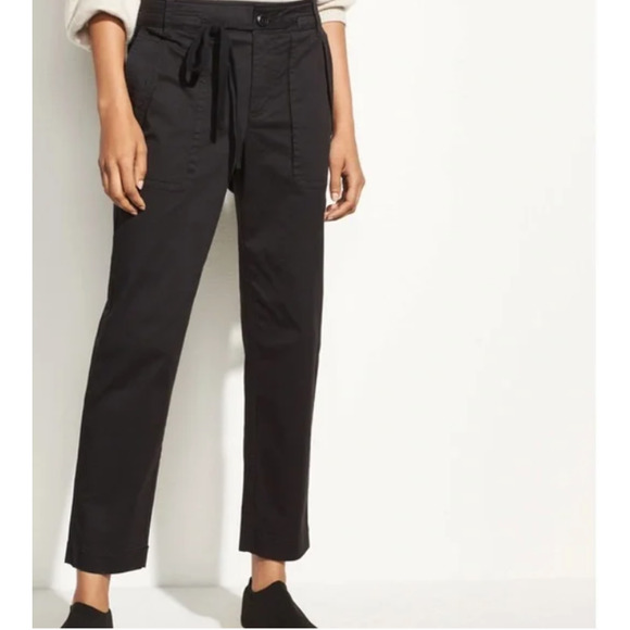 Vince Pants - Women's VINCE Cotton Twill Utility Pants Cropped Straight Leg Black Size 6